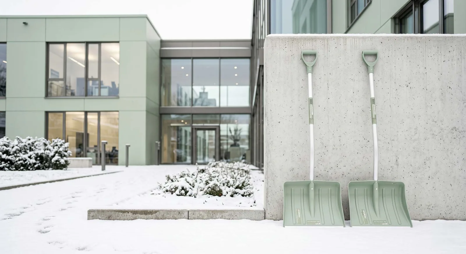 Winterdienst und Schneeräumung für Gewerbeimmobilien und Wohnanlagen – 24/7-Bereitschaft durch NEUBO Professioneller Winterdienst mit Schneeräumung auf einer geräumten Gehwegfläche – zuverlässiger Räum- und Streudienst durch NEUBO Facility Service